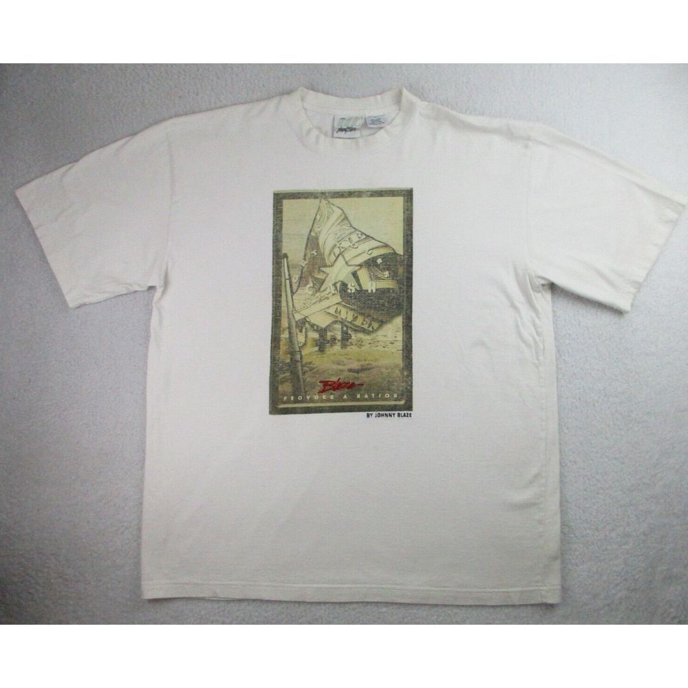 VTG Johnny Blaze T Shirt Mens 2XL White Get Your Cash Graphic Provoke A Nation